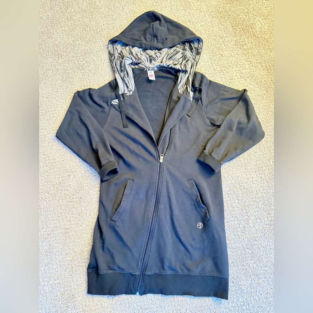 Zumba Black Zip-Up Hoodie with Patterned Hood